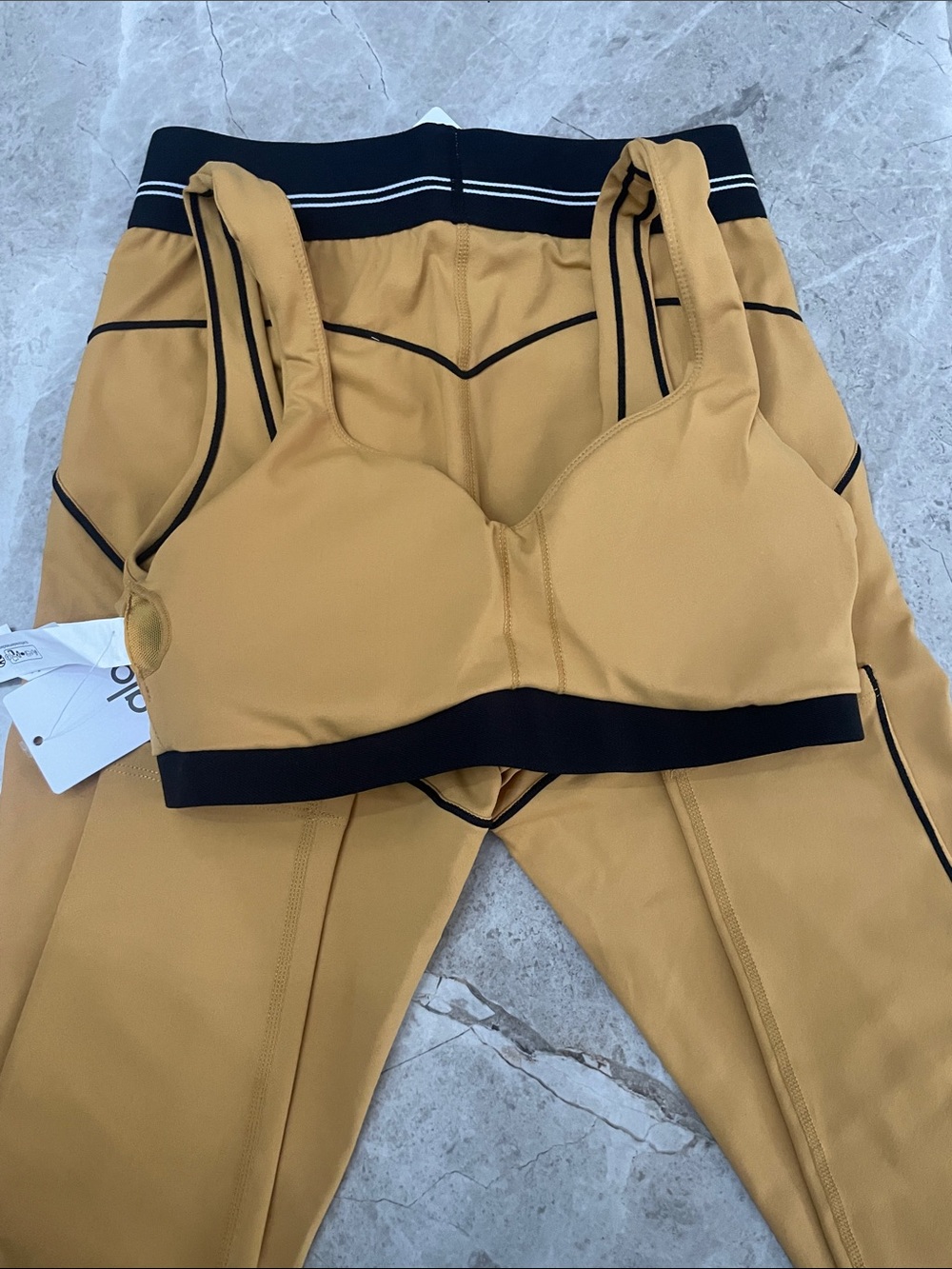 ALO Yoga Mustard High-Waist Capri & Matching Bralette Set - Picture 5 of 5